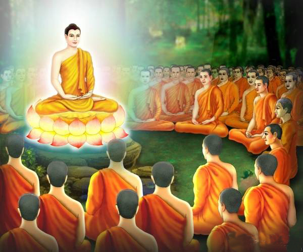 Đức Phật giảng Pháp cho chúng tăng. (Ảnh: wenji8.com)